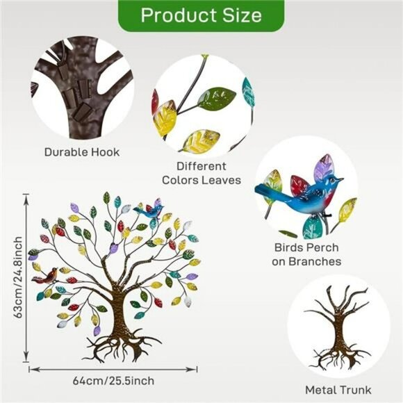VEWOSTAR Metal Wall Art Tree of Life Colorful Leaves Sculpture Home Decor 25in - Picture 2 of 7